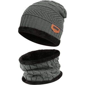Kids Boys Girls Winter Warm Knit  Beanie Hat Cap Neck Scarf Set with Fleece